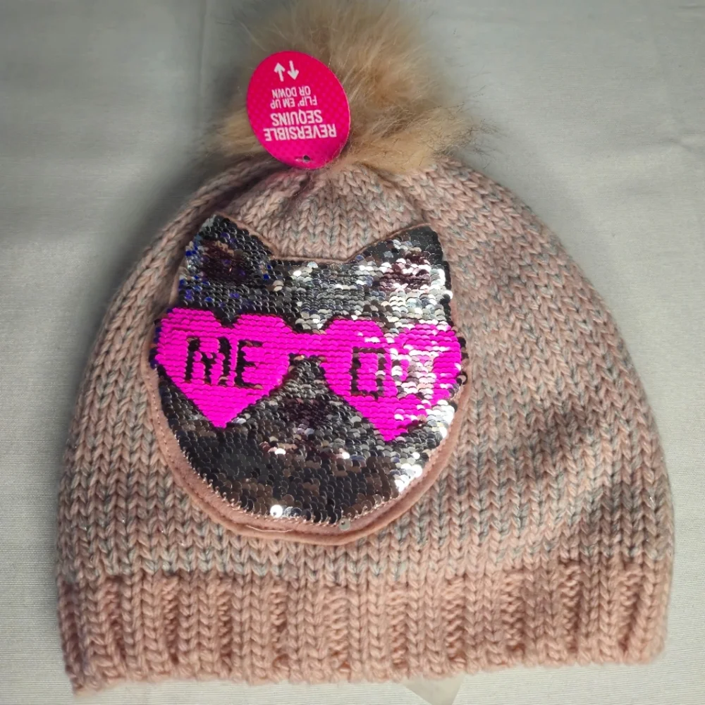THE CHILDREN'S‎ PLACE GIRLS WINTER CAT HAT REVERSIBLE FLIP SEQUENCE